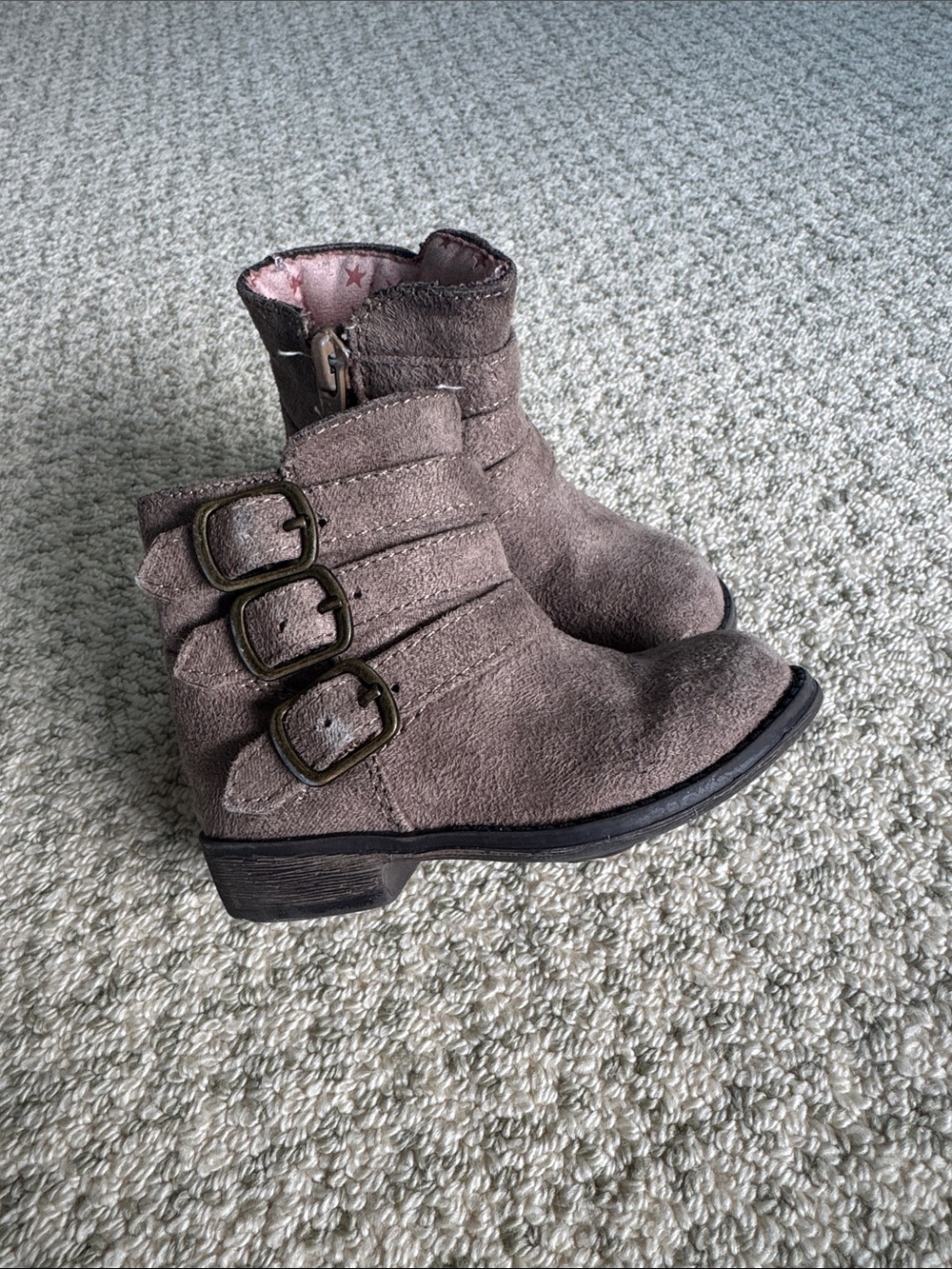 Girls' Taupe Suede Ankle Boots with Buckle Straps